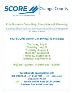 Flyer for SCORE Business Mentoring